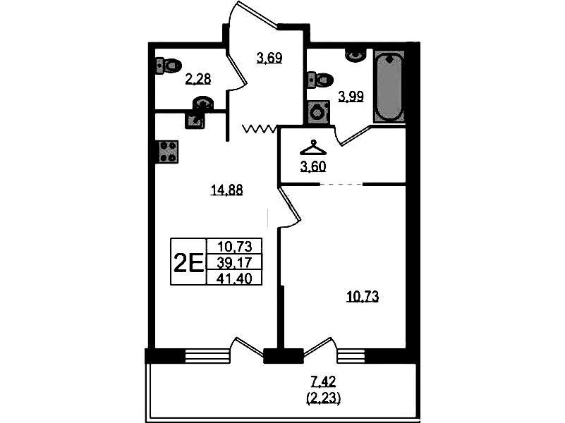 1-комнатная квартира 41.4 м², 11/12 эт., ЖК «UP! Квартал Воронцовский»